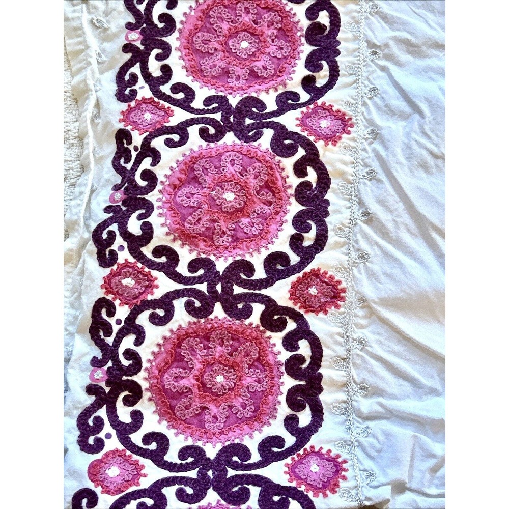 Pottery Barn Kids Twin Bed Shirt-Embroidered Purple/Pink/Silver